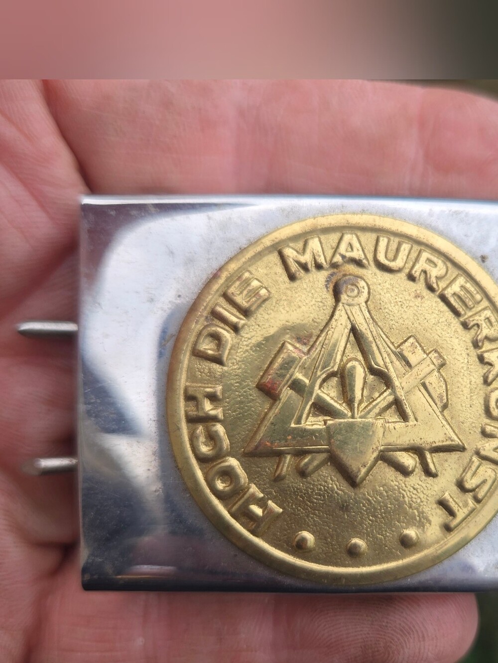 Vintage German Stonemason Guild Belt Buckle - Hoch Die Maurerkunst